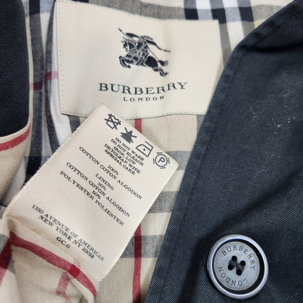 Vintage Burberry London Black Hooded Trench Coat Nova Check Lining Cotton Jacket - Picture 8 of 12